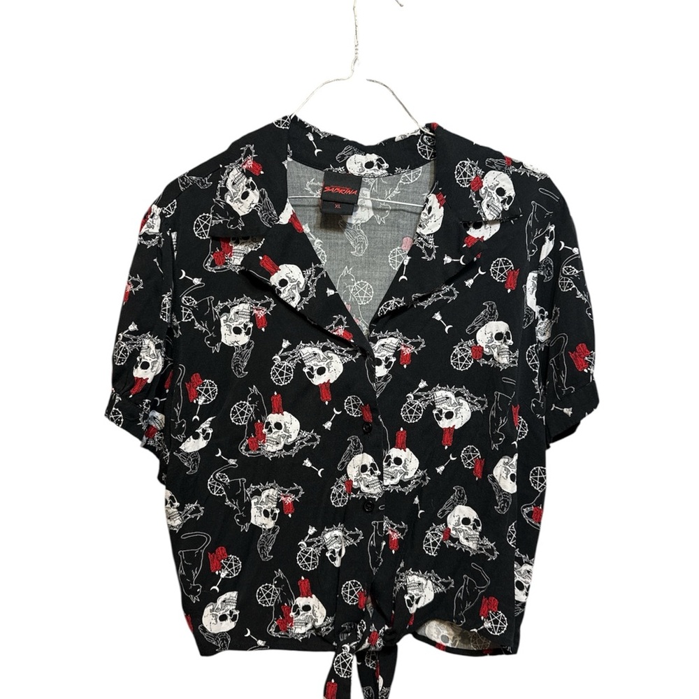 Sabina Black and White Crop Button Down Shirt